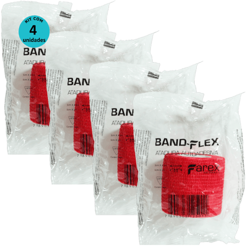 Atadura 5cm Vermelha Band-Flex Autoadesiva Para Animais Farex Kit Com 4